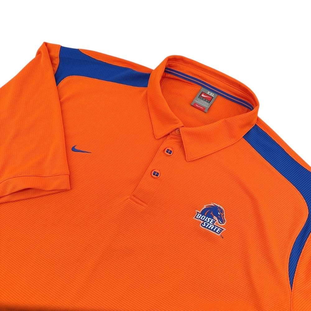 Nike Mens XXL Boise State‎ Broncos Orange Blue Dri-FIT Golf Polo Shirt